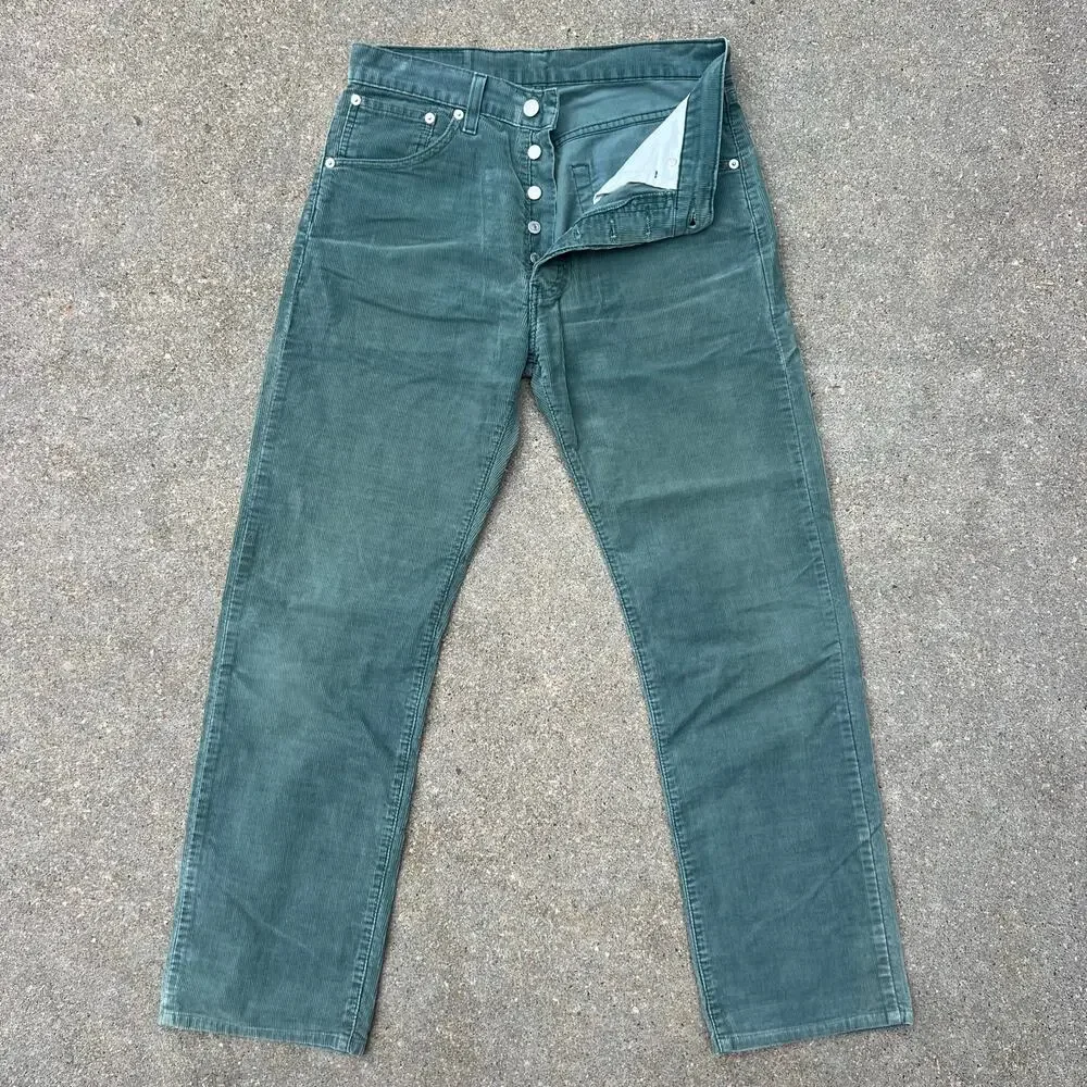 Vintage Y2K Levi’s 551 Button Fly Original Fit Straight Leg Green Corduroy 31x34